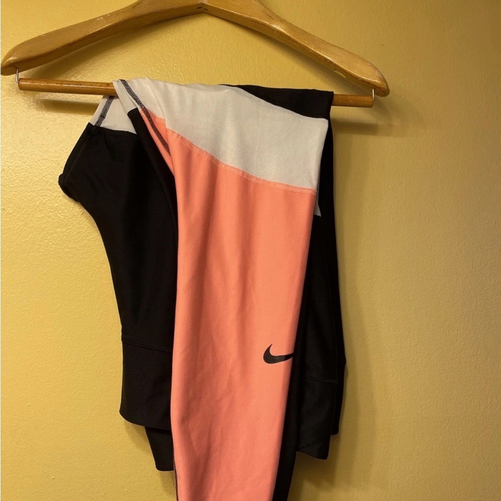 Nike Black, Coral & White Colorblock Leggings